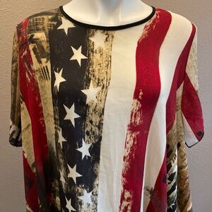 Patriotic Flag Top or CoverUp By Simply Couture Mumu Sheer One Size Red White